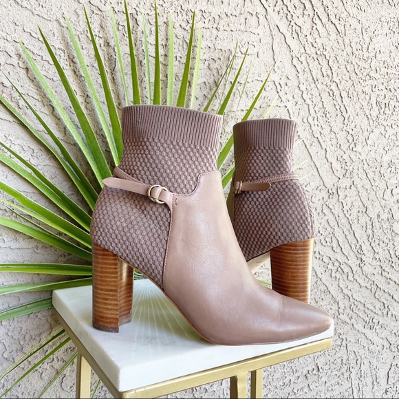 Cole Haan Shoes - COLE HAAN NWOT Camille Neutral Taupe Knit Leather Ankle Boots Heeled Booties 8